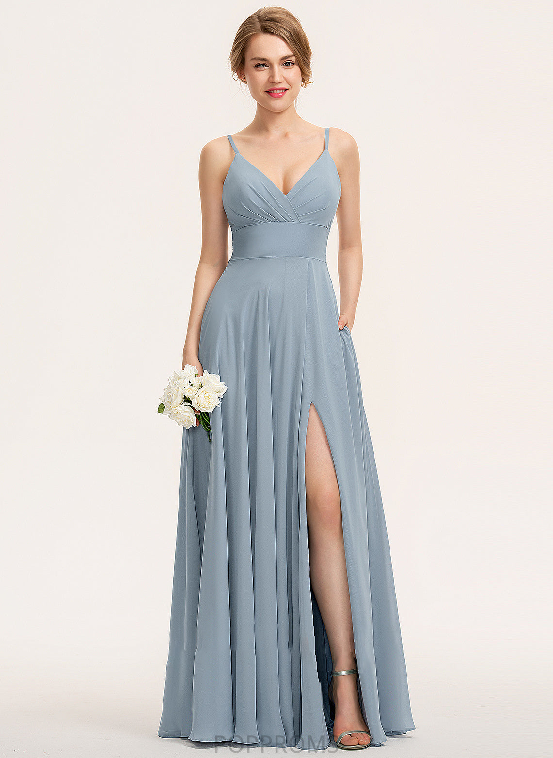 Floor-Length Ruffle V-neck Fabric Length A-Line Embellishment Pockets Silhouette Neckline Lacey Floor Length Bridesmaid Dresses