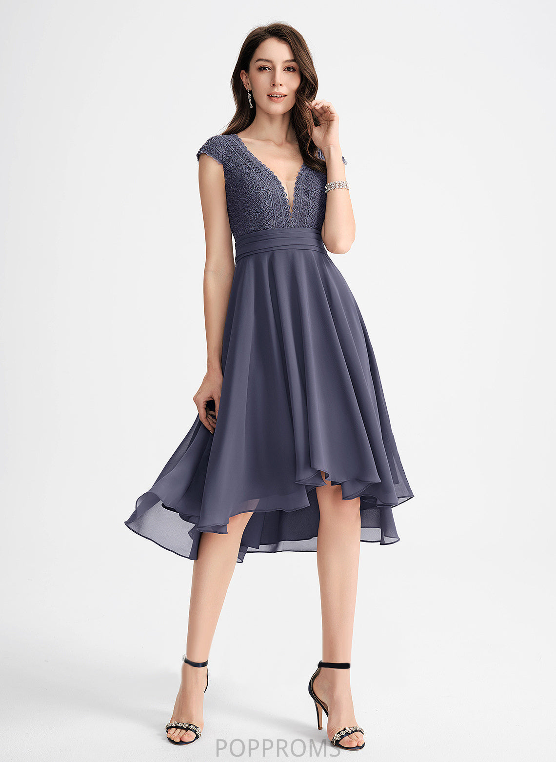 V-neck Cocktail Dresses Nathalie Dress Pleated With Lace A-Line Cocktail Chiffon Asymmetrical