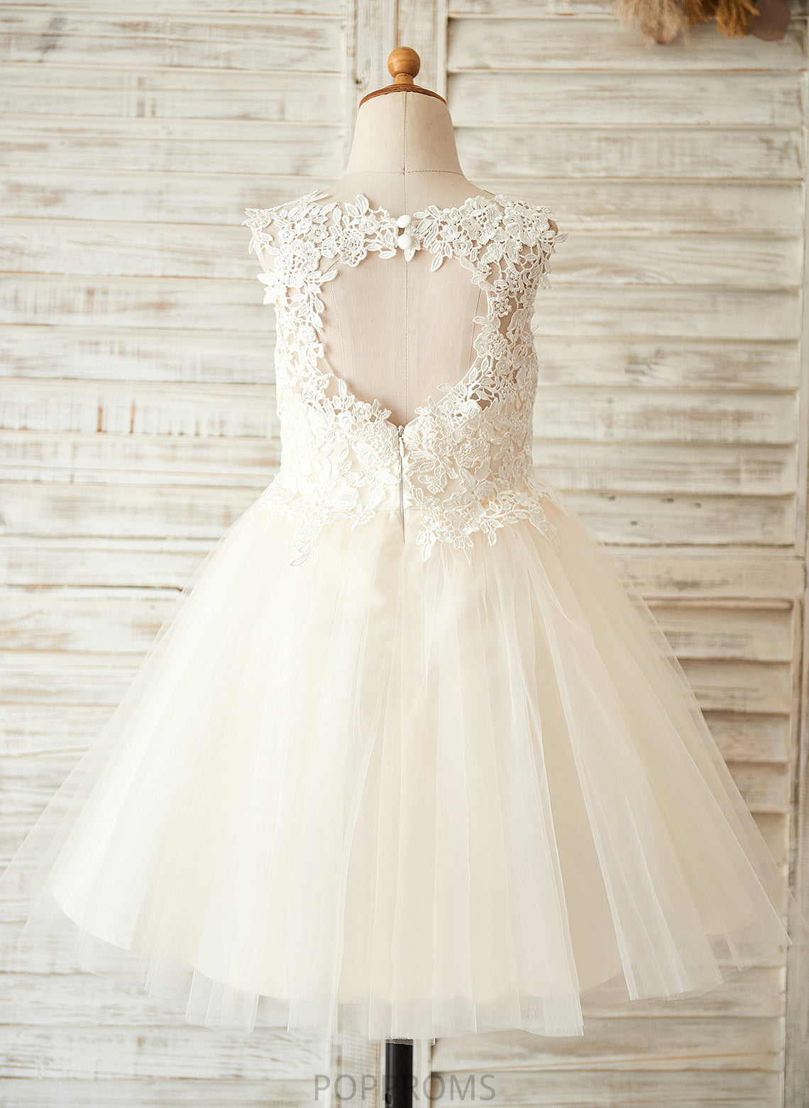 Knee-length Back Flower Flower Girl Dresses Scoop Dakota Dress A-Line Sleeveless Hole Girl With Tulle/Lace - Neck