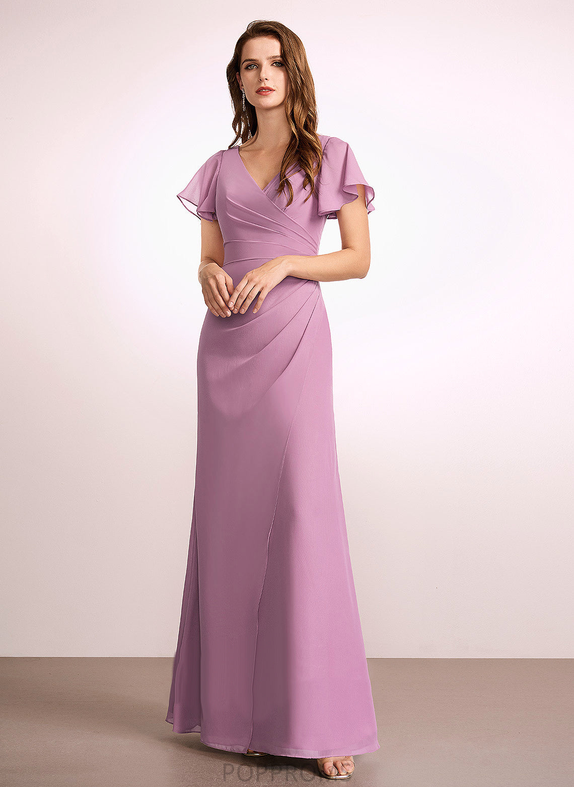 Silhouette Neckline Length Floor-Length Embellishment Ruffle Fabric V-neck Sheath/Column Lorelai Floor Length V-Neck Bridesmaid Dresses