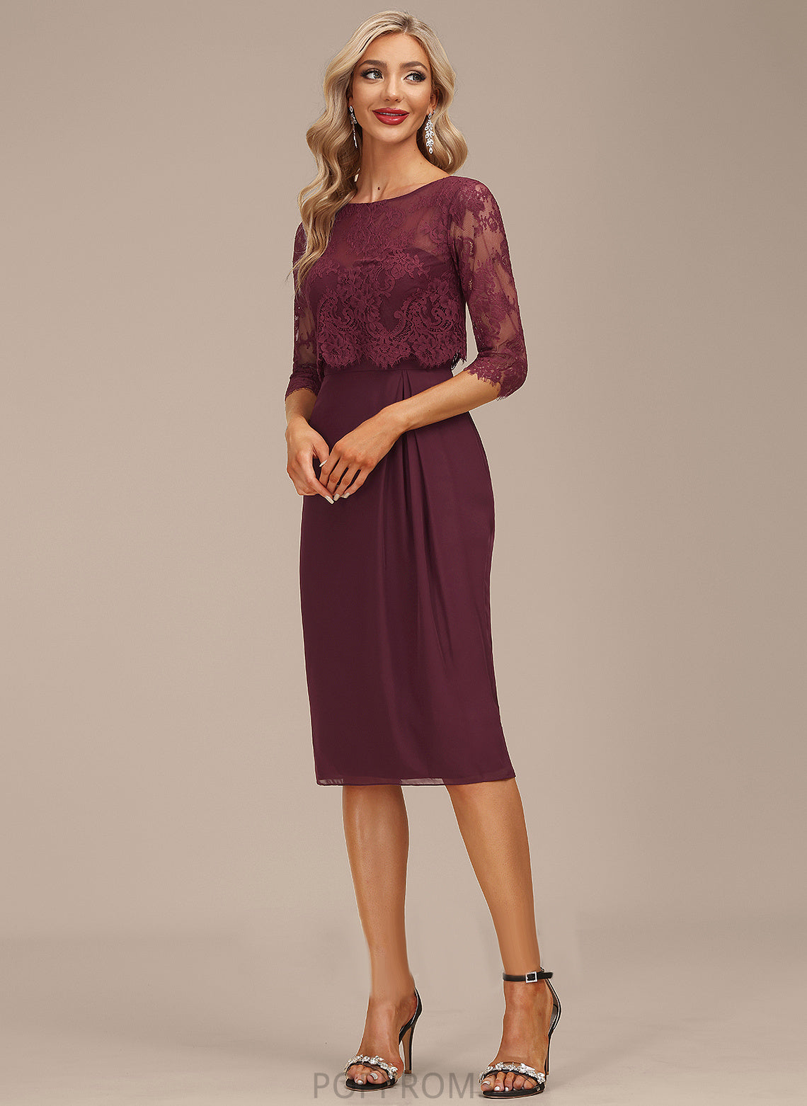 With Ruffle Cocktail Sheath/Column Lace Scoop Dress Cocktail Dresses Knee-Length Chiffon Alice Neck