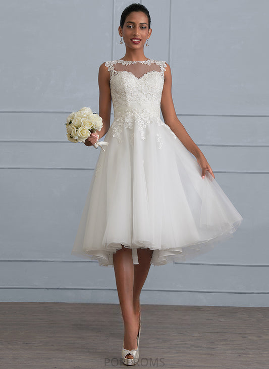 Madeleine Dress Illusion Tulle Wedding Wedding Dresses A-Line With Asymmetrical Lace Ruffle