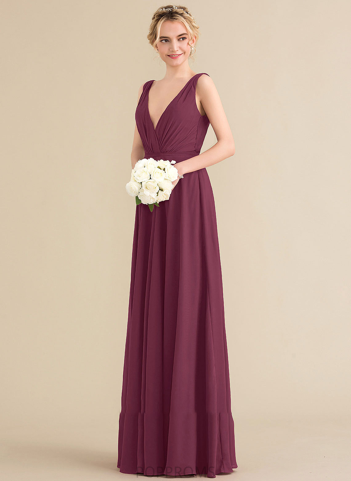 Ruffle A-Line Fabric Embellishment V-neck Neckline Floor-Length Length Silhouette Breanna V-Neck Floor Length Bridesmaid Dresses