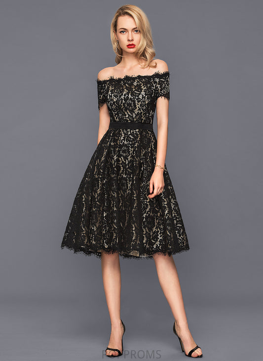 Off-the-Shoulder Charmeuse Liberty Cocktail Lace Knee-Length Cocktail Dresses A-Line Dress