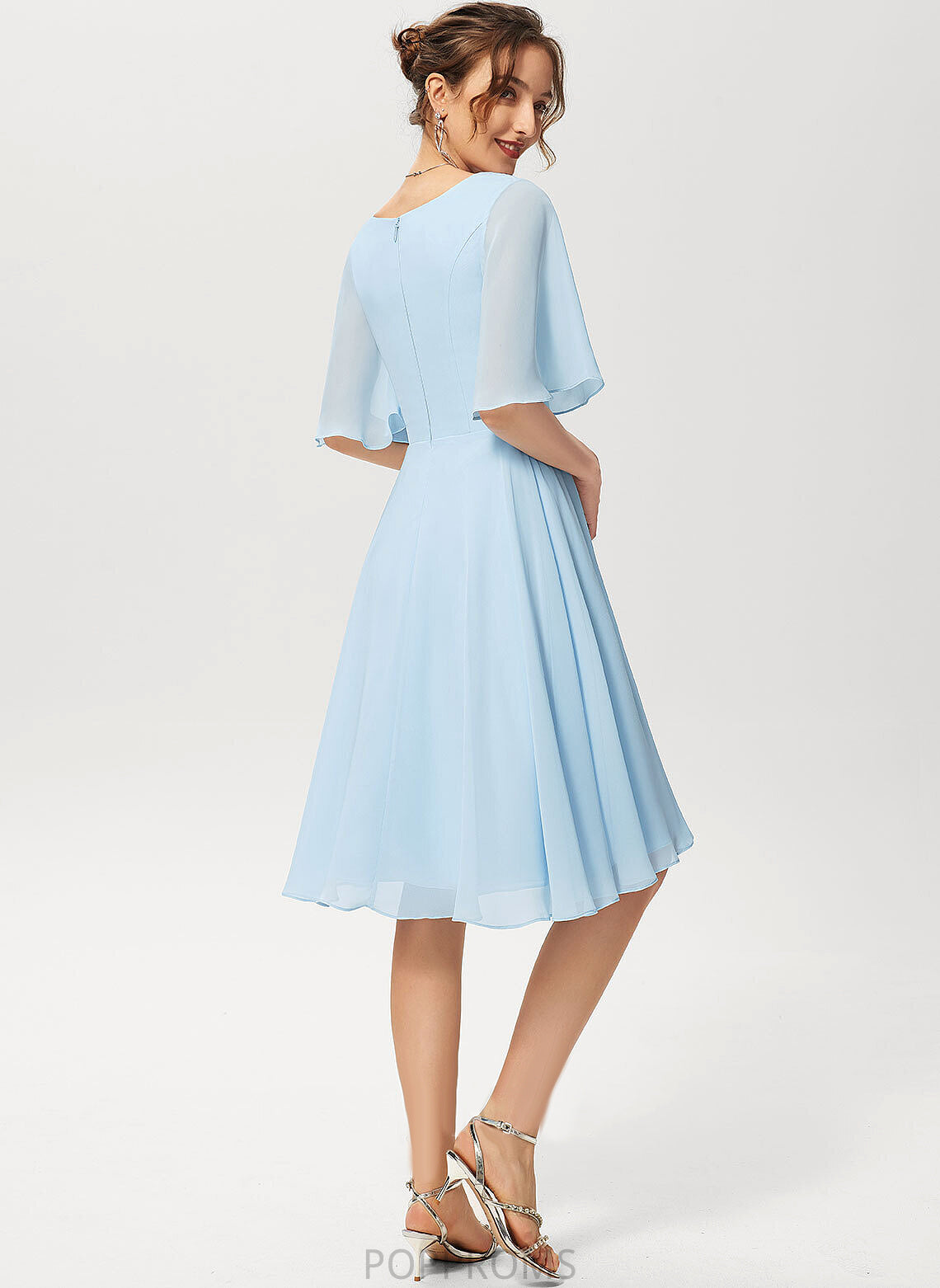 Yasmin Chiffon Dress V-neck Cocktail A-Line Cocktail Dresses Knee-Length