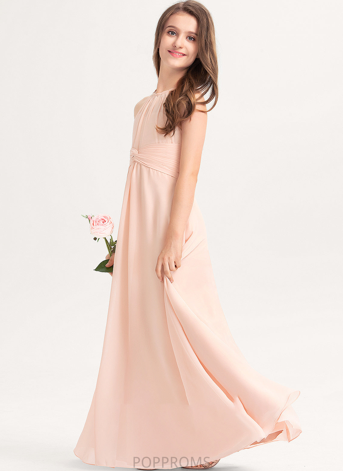 With Janet Floor-Length A-Line Scoop Chiffon Junior Bridesmaid Dresses Neck Ruffle