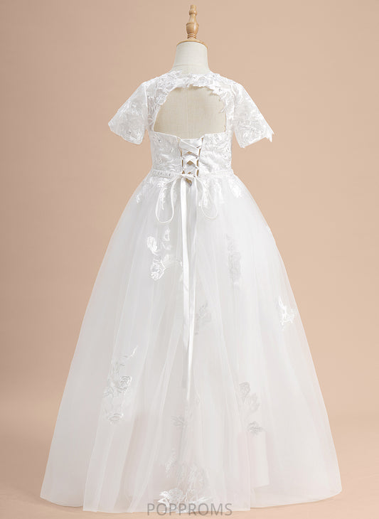 Lace/Beading/Sequins Sleeves Short Ball-Gown/Princess Flower Dress Scoop Neck Scarlet Girl With - Flower Girl Dresses Tulle Floor-length