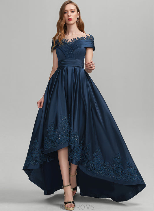 Scoop Satin Prom Dresses Ball-Gown/Princess Sequins With Lorelei Asymmetrical Lace