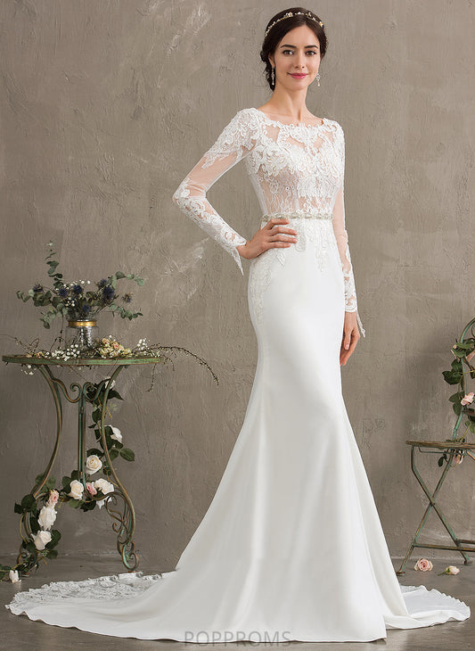 Scoop Wedding Dresses Neck Sequins Wedding With Crepe Chapel Trumpet/Mermaid Beading Elyse Lace Stretch Dress Train