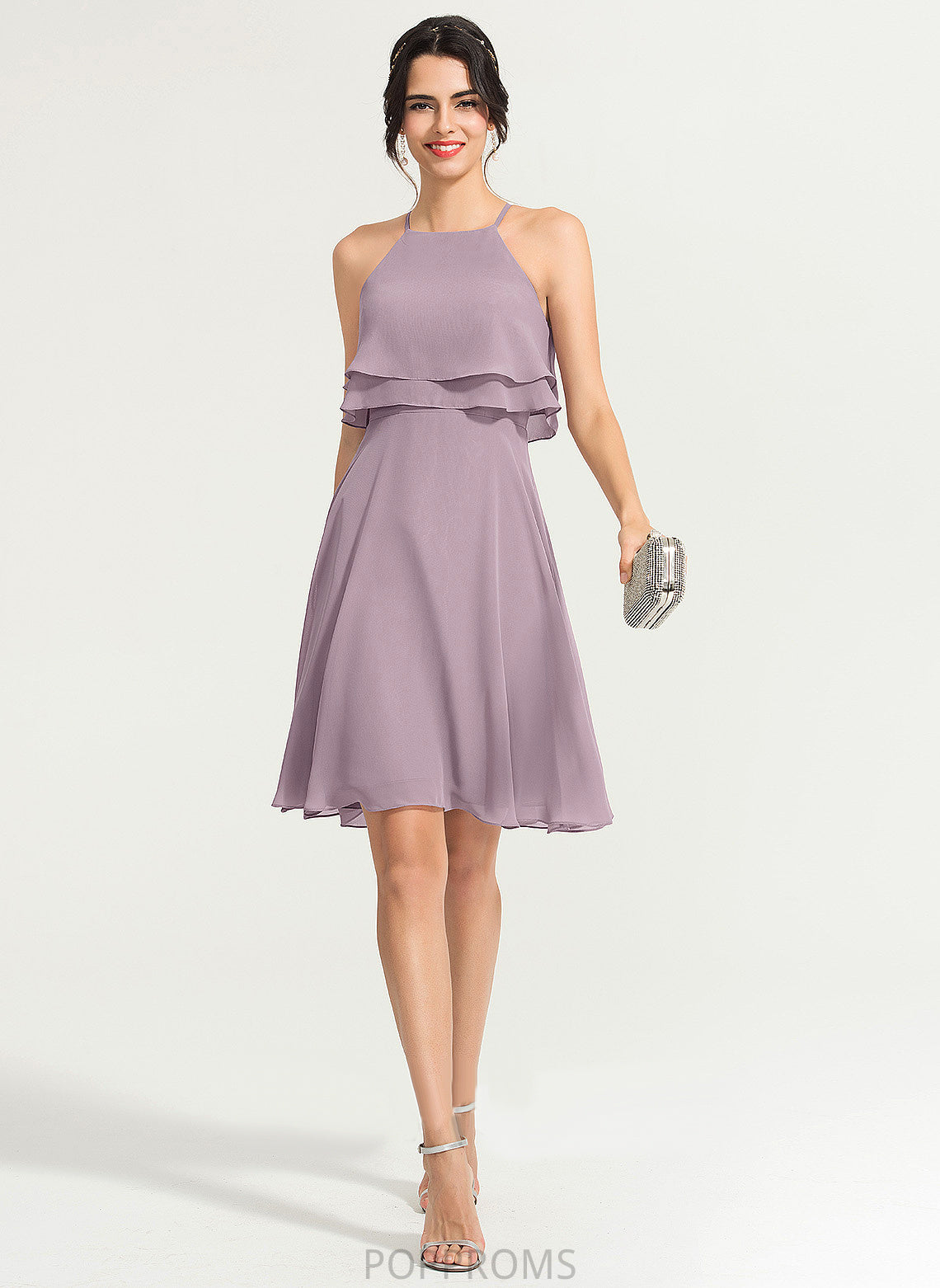 Dress Cocktail Dresses Chiffon Cocktail Rosalie Square A-Line Knee-Length Neckline