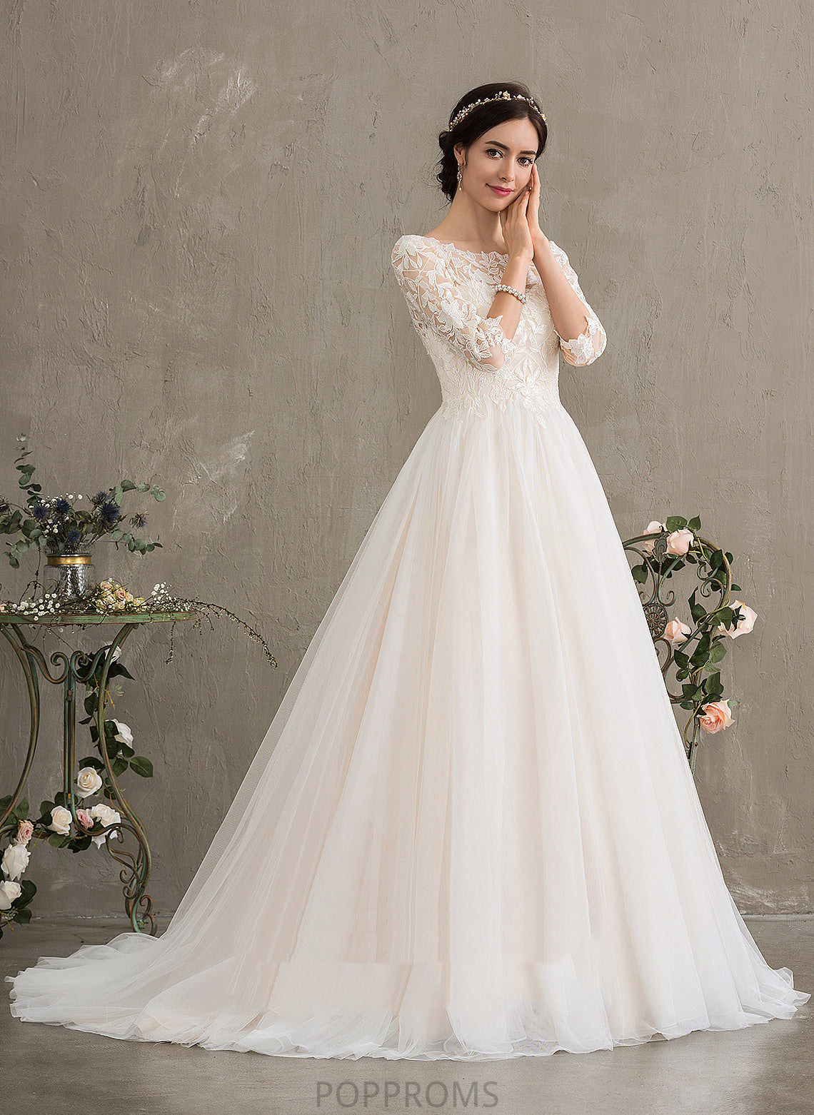 Court Dress Train Lace Scoop Wedding Sequins Undine Neck Ball-Gown/Princess Wedding Dresses With Tulle