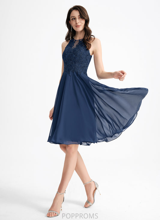 Homecoming Dresses Knee-Length Beading Lana With Lace Neck Dress A-Line Homecoming Chiffon Scoop