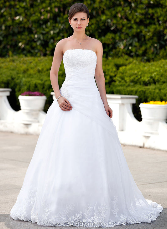 Victoria Chapel Wedding Dresses Dress Organza Lace Satin With Beading Ball-Gown/Princess Train Strapless Wedding