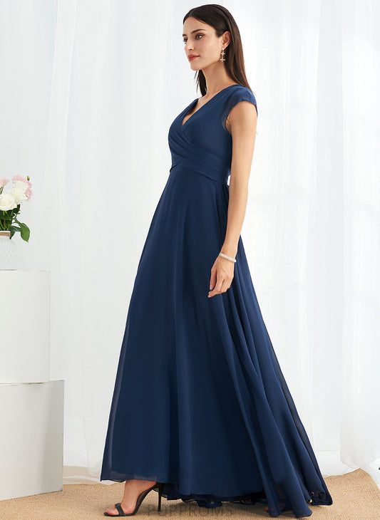 Neckline V-neck Silhouette Length Ruffle Embellishment A-Line Floor-Length Fabric Sherry A-Line/Princess Scoop Bridesmaid Dresses