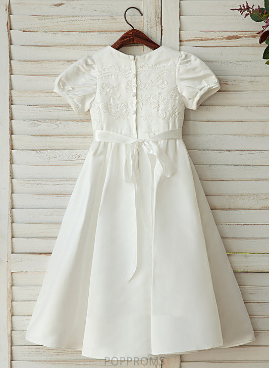 A-Line Flower Ankle-length Neck Dress Girl Short Satin/Lace Scoop - Flower Girl Dresses Sleeves Annabelle