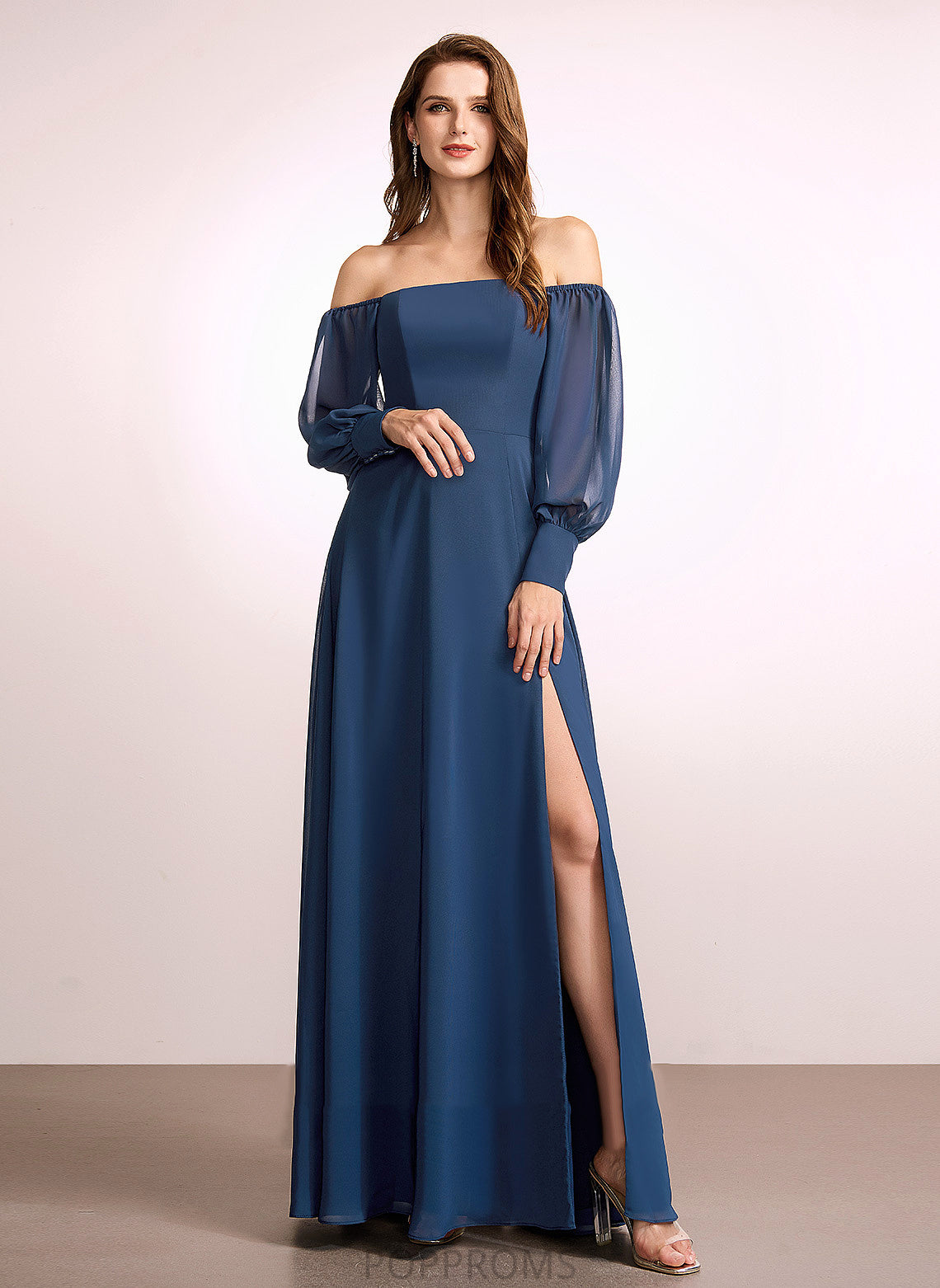 Embellishment Silhouette Neckline Length A-Line Fabric Off-the-Shoulder Floor-Length SplitFront Iliana One Shoulder A-Line/Princess Bridesmaid Dresses