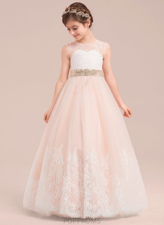 - Beading Satin/Tulle/Lace Ball-Gown/Princess Girl Dress Patti Scoop Floor-length Flower Girl Dresses Flower Neck With Sleeveless