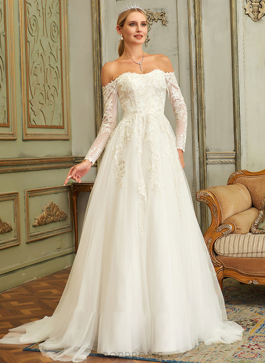 Ball-Gown/Princess Train With Wedding Dresses Lace Lace Tulle Sweep Angelina Wedding Off-the-Shoulder Dress