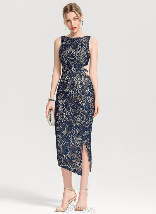 Areli Scoop Split Sheath/Column With Lace Tea-Length Cocktail Dresses Front Cocktail Neck Dress