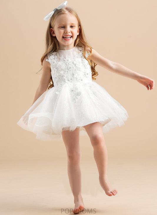 Girl Beading/Appliques Dress Tulle Ball-Gown/Princess With Flower Girl Dresses Sleeveless Neck Glenda Scoop Knee-length Flower -