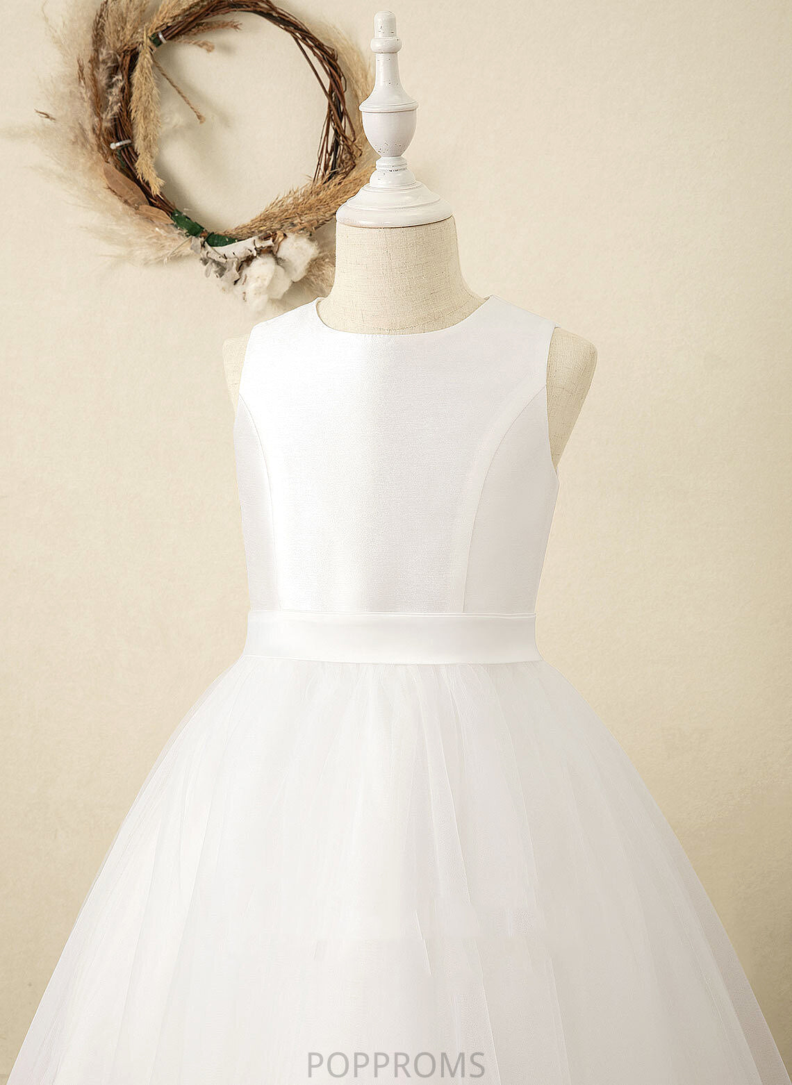 Satin/Tulle - Flower Girl Dresses Tea-length Girl Dress Gertrude Scoop Sleeveless Flower A-Line Neck