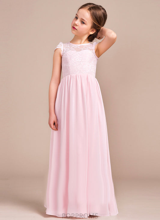 Flower Girl Dresses - Flower Marisol A-Line/Princess Girl Neck Chiffon/Lace Scoop Sleeveless Floor-length Dress