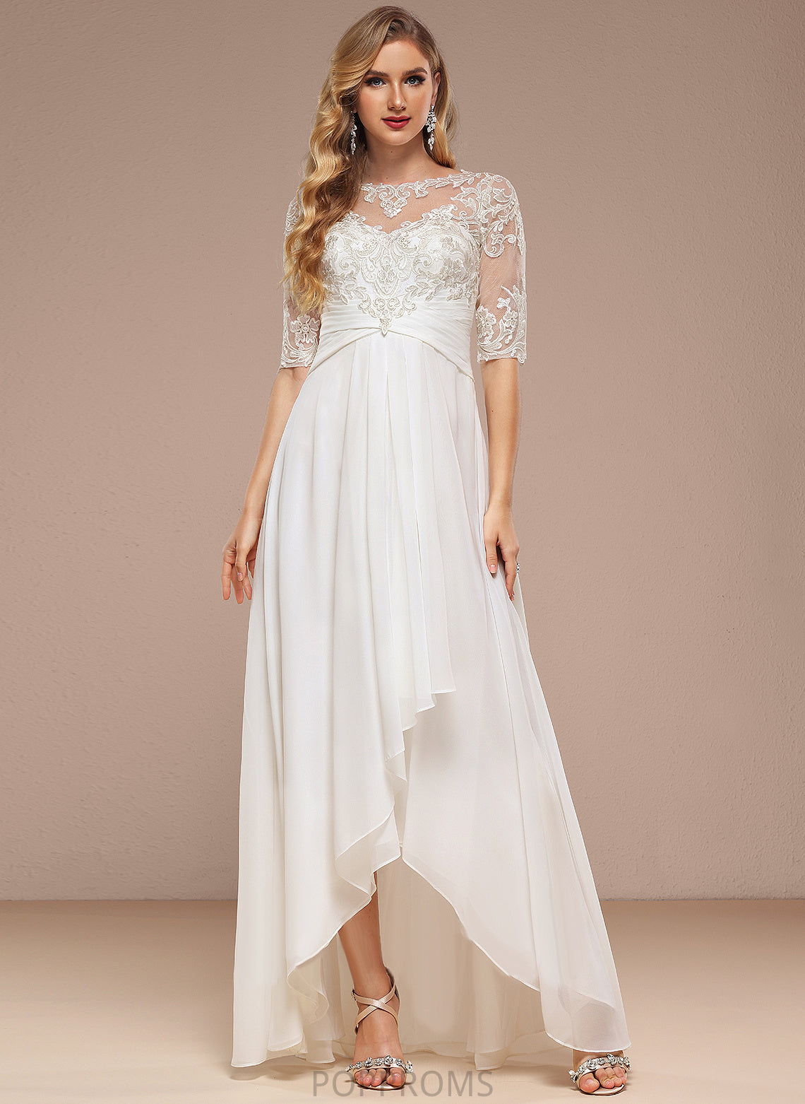 Dress Chiffon Kaya Neck Asymmetrical Wedding Dresses Wedding A-Line Lace Boat