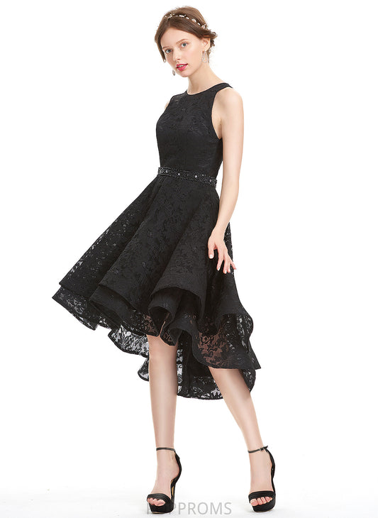 Homecoming Dresses Scoop Neck With Beading Dress Homecoming Carolyn A-Line Asymmetrical Lace Lace