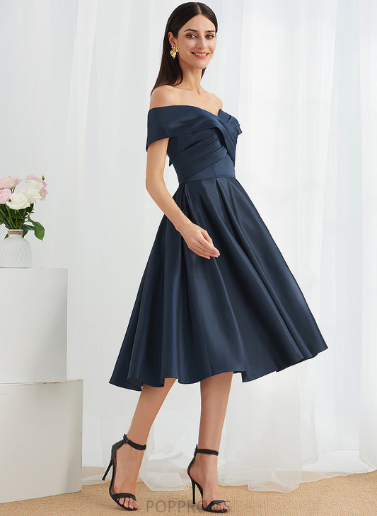 With Satin Cadence Knee-Length Off-the-Shoulder Dress Cocktail Dresses A-Line Cocktail Pockets