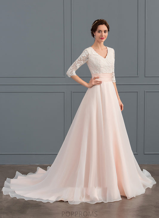 V-neck With Ruffle Wedding Dresses Ball-Gown/Princess Organza Luciana Dress Court Train Wedding