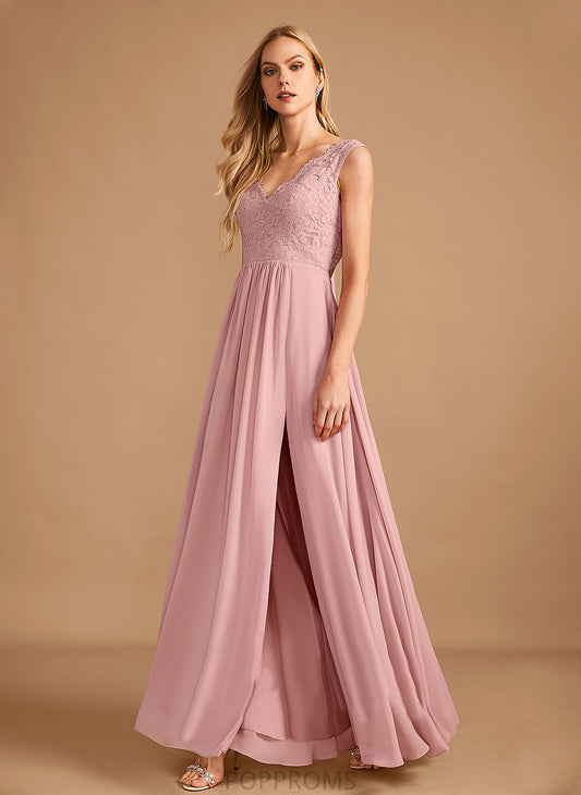 SplitFront Floor-Length Length A-Line V-neck Pockets Fabric Neckline Silhouette Embellishment Patricia Sleeveless Bridesmaid Dresses