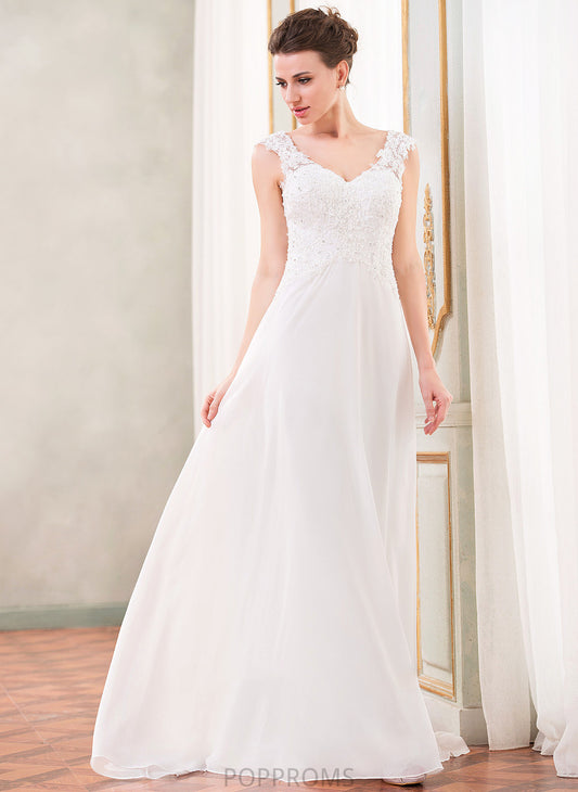 Beading Sequins Lace Wedding Dresses With Sweep Wedding Chiffon Train A-Line Dress V-neck Giovanna