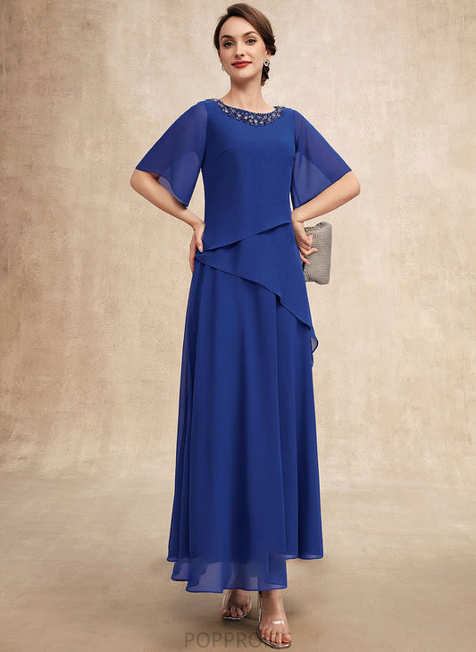 Chiffon A-Line Dress With Scoop Beading Mother of the Bride Dresses Ankle-Length Mother Greta the Bride Neck of