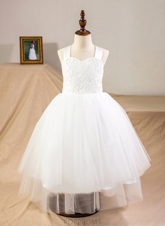 Ball-Gown/Princess Sleeveless Girl Bow(s) Jacquelyn Flower Girl Dresses With Satin/Tulle/Lace Tea-length Flower - Dress Straps