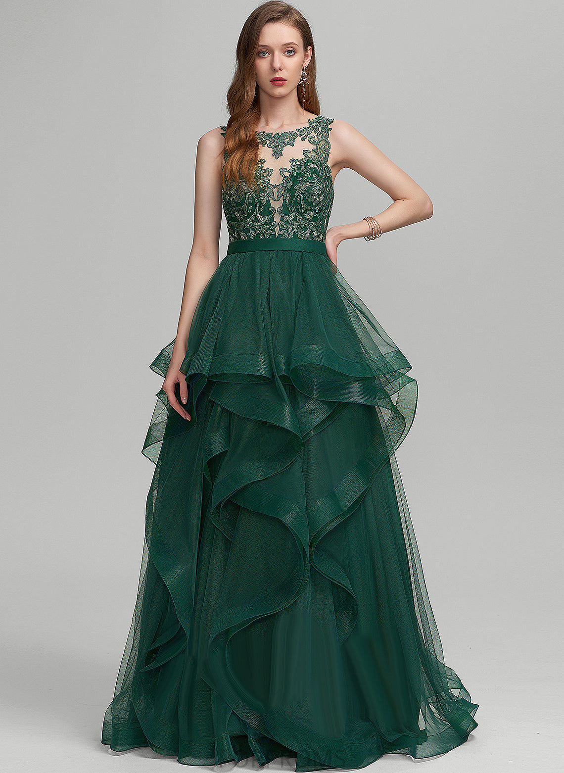 Scoop Lace Ball-Gown/Princess Floor-Length Renee Prom Dresses Illusion Tulle