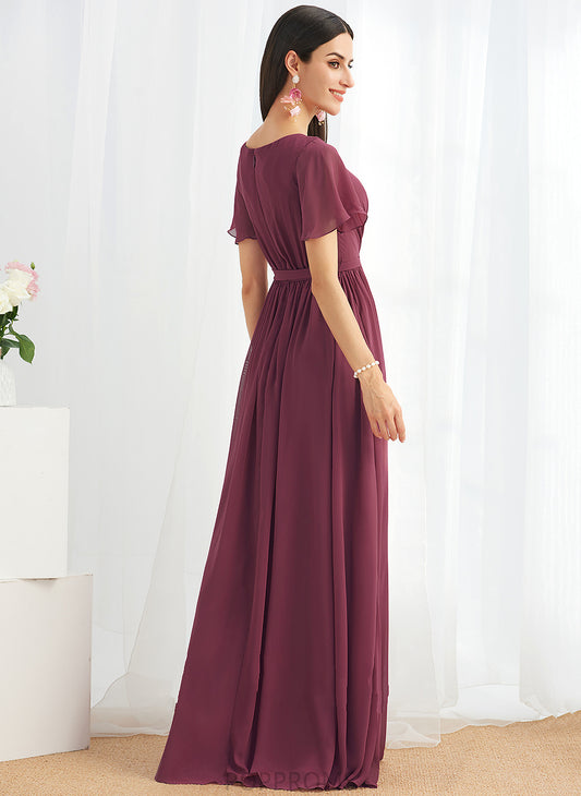 Fabric A-Line Floor-Length Embellishment Length SplitFront Neckline V-neck Silhouette Makenna Natural Waist Scoop Bridesmaid Dresses