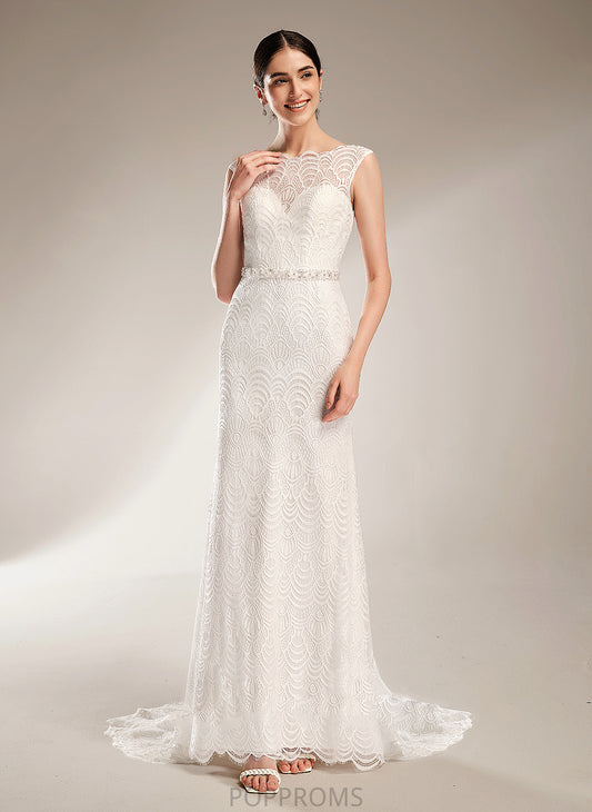 Sequins Dress With Wedding Beading Lace Sheath/Column Scoop Wedding Dresses Neck Court Jaylynn Train