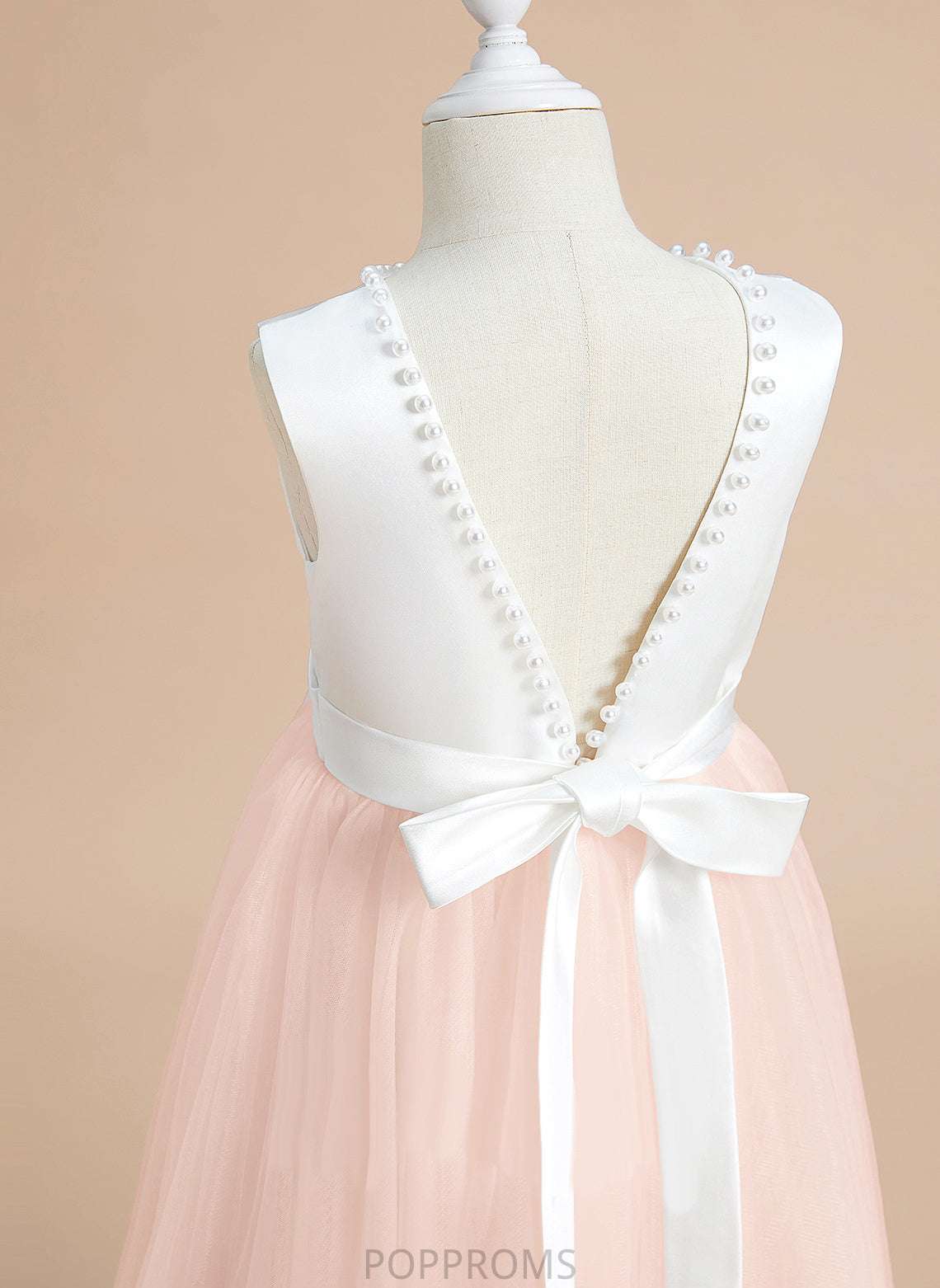 Tea-length Flower With Scoop Dress A-Line Satin/Tulle Neck - Sleeveless Beading/Bow(s) Flower Girl Dresses Sanaa Girl