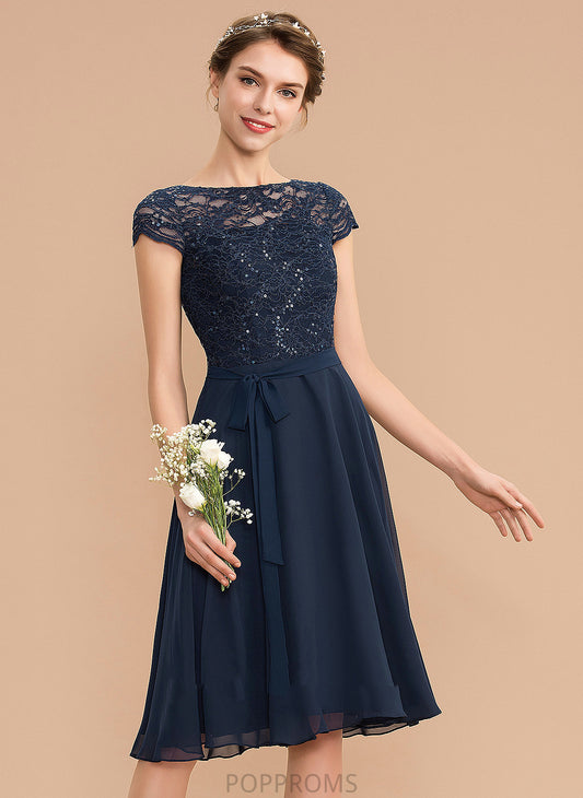 Scoop Lace Dress Homecoming Bow(s) With Chiffon Neck A-Line Homecoming Dresses Serenity Knee-Length