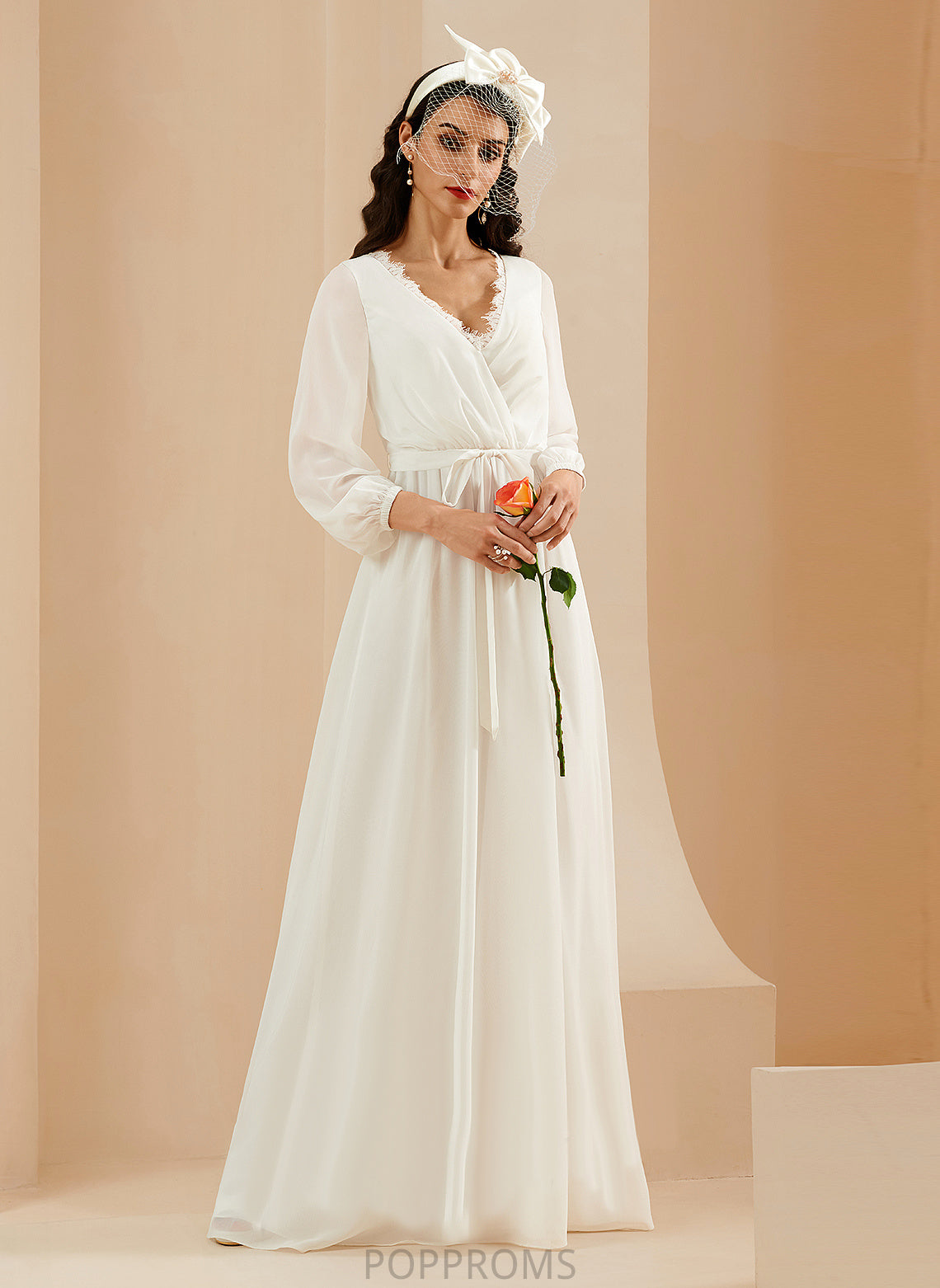 V-neck Dress Lace A-Line Amira Floor-Length Wedding Dresses Wedding Chiffon