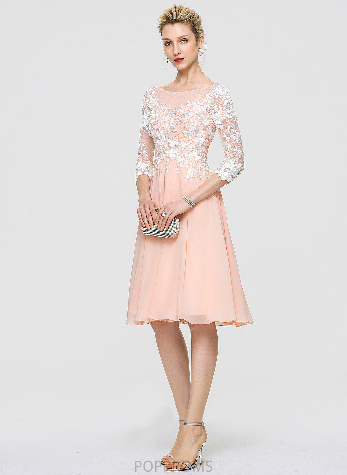 Chiffon Dress Scoop Wedding Dresses A-Line Wedding Winnie Knee-Length Lace