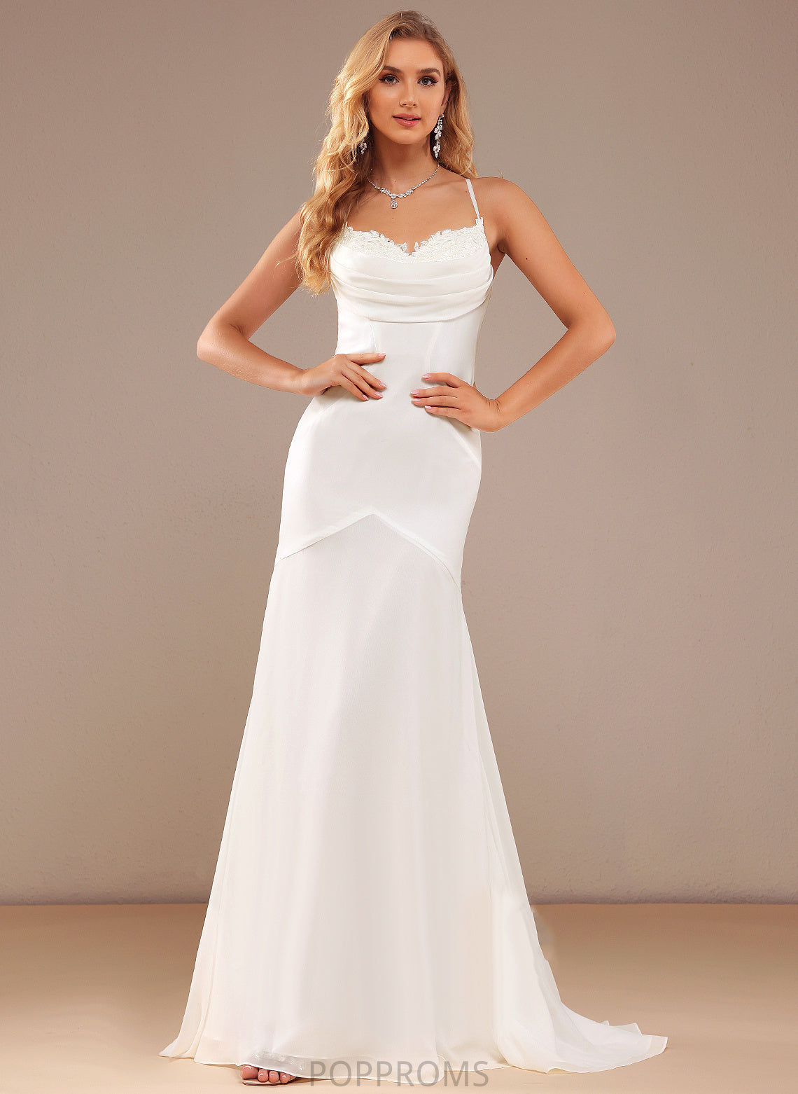 Karla V-neck Chiffon Dress Wedding Dresses Trumpet/Mermaid Sweep Lace Train Wedding