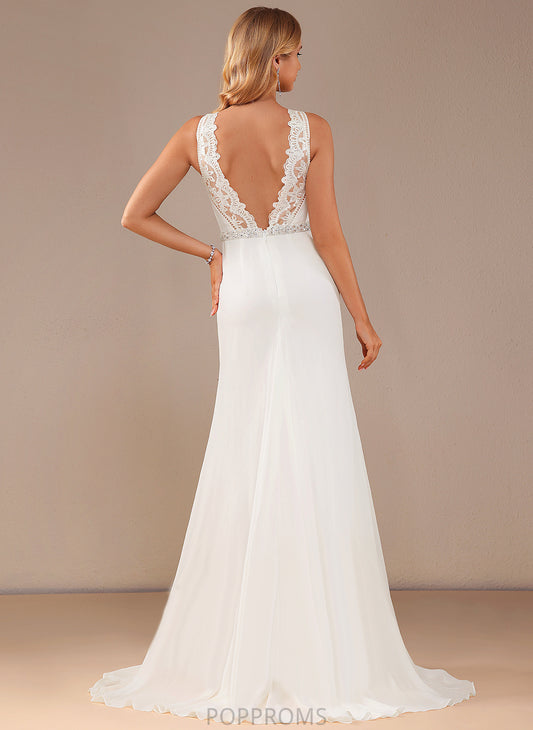 Wedding Train High Neck With Dress Court Chiffon Wedding Dresses Trumpet/Mermaid Beading Lace Janiah