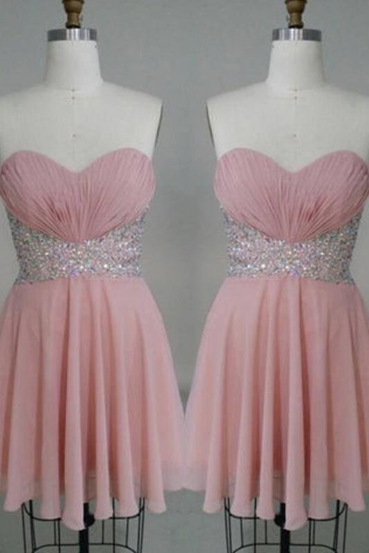 Strapless A-Line Sweetheart Beading Chiffon Sleeveless Homecoming Dresses