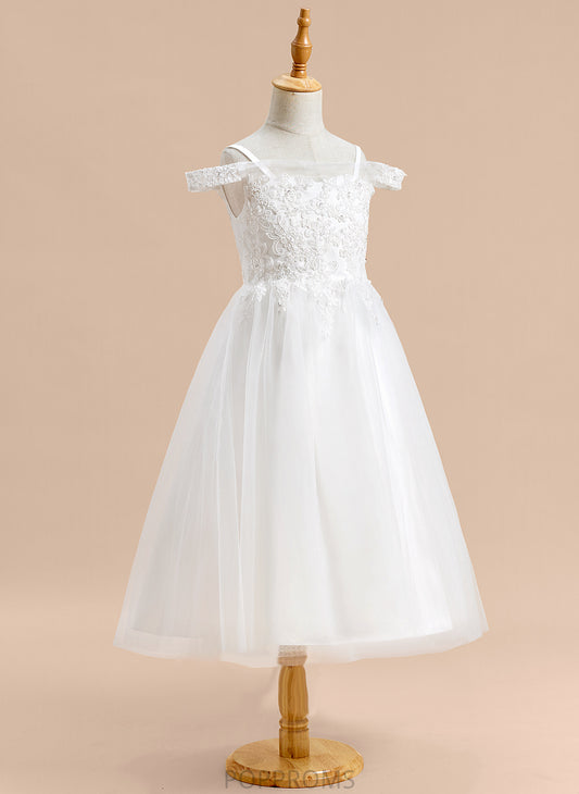 Dress Off-the-Shoulder Sleeveless Lace Tulle Flower Girl - Flower Girl Dresses Dania A-Line Tea-length With