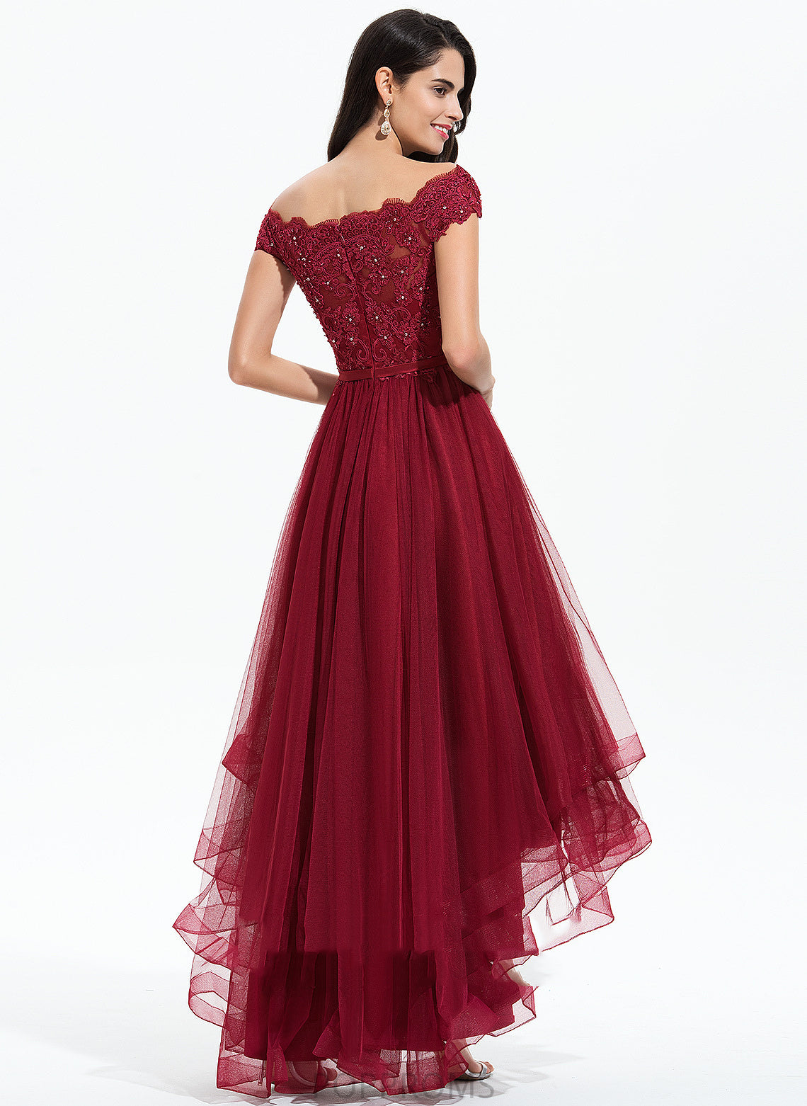 Asymmetrical Dress With Homecoming Tamara Tulle Beading Lace Bow(s) Homecoming Dresses A-Line Off-the-Shoulder