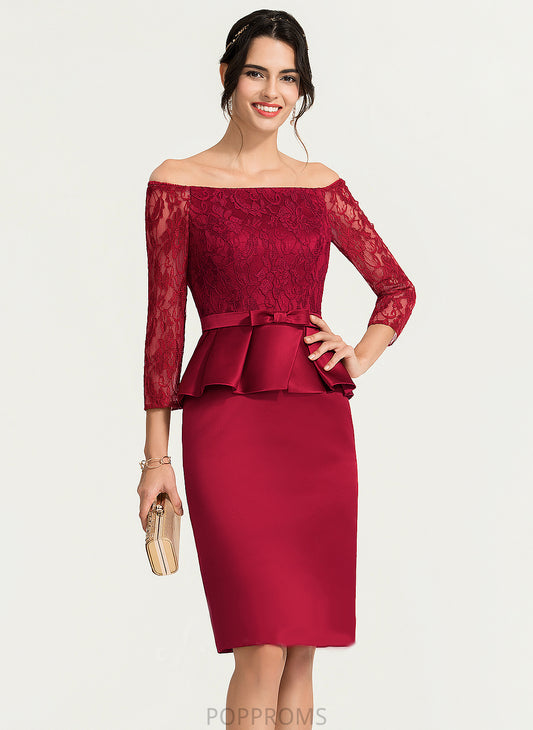 Satin Cocktail Cocktail Dresses Dress Knee-Length Sheath/Column Lace Off-the-Shoulder Louise