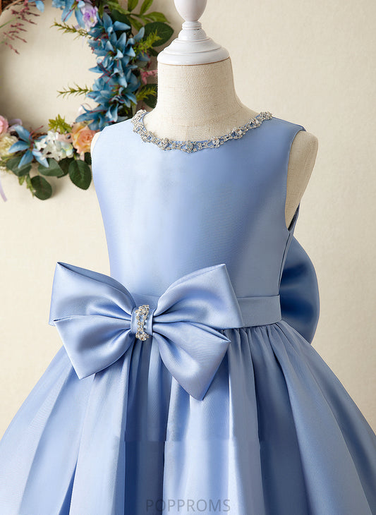 Bow(s) With Flower Girl Dresses Neck Ball-Gown/Princess - Satin Dress Knee-length Scoop Karly Sleeveless Girl Flower