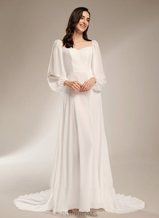 With Dress V-neck Train Split Wedding Wedding Dresses Chapel Front Anya A-Line