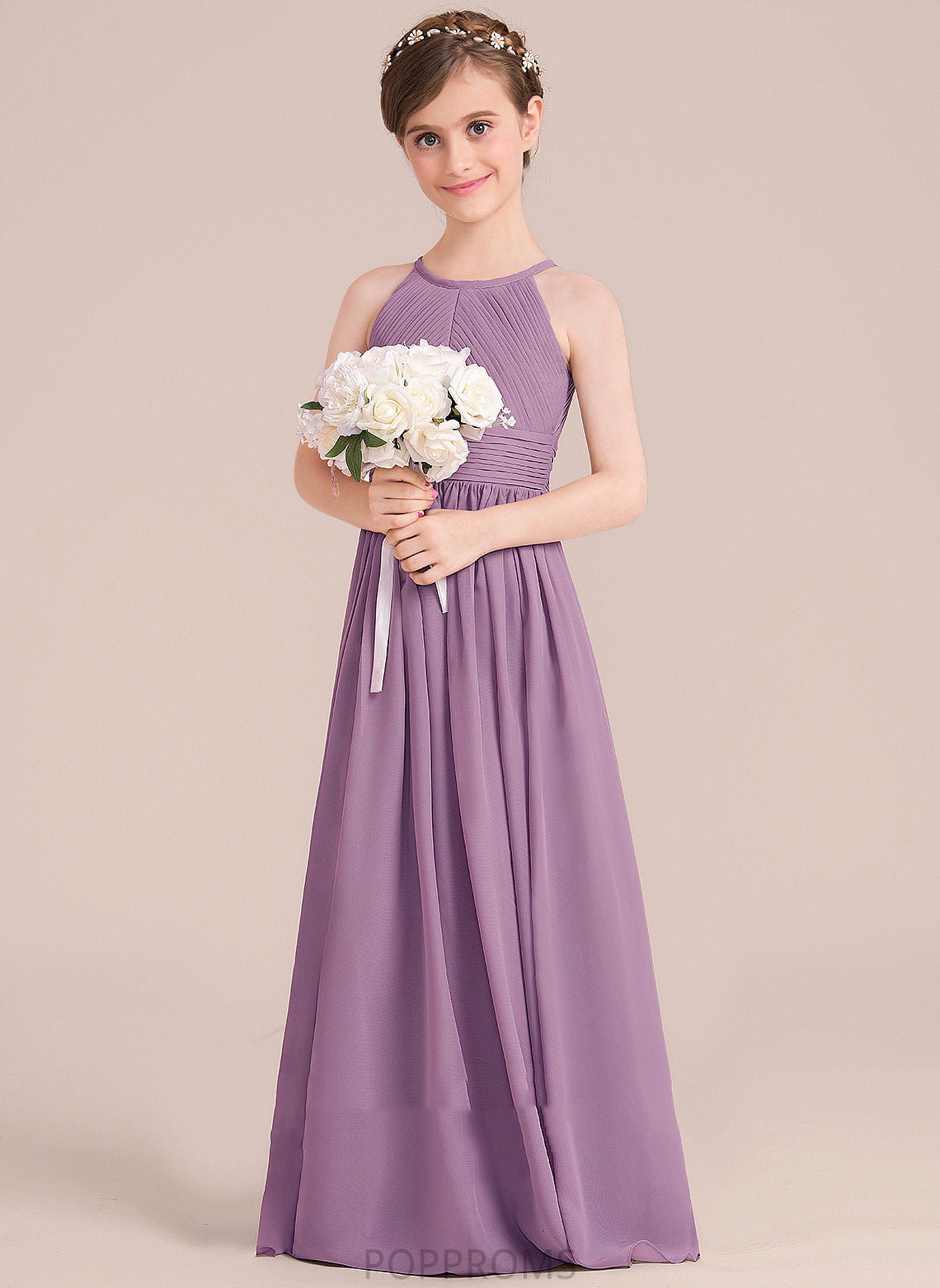 Scoop A-Line - Flower Sleeveless Dress With Hole Girl Chiffon Averi Flower Girl Dresses Back Neck Floor-length